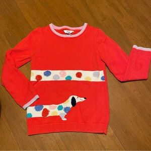 Joules Girl’s 9 Coral Crewneck Knit Sweater with Dachshund Dog and Polka Dots